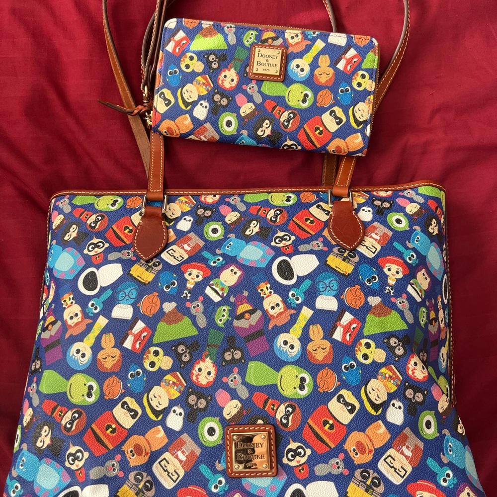 Dooney & Bourke Blue Disney Print Tote Bag and Wallet Set